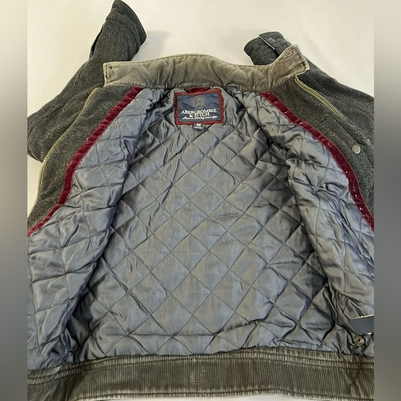 Abercrombie Fitch Wool Jacket Mens Medium Gray Full Zip Quilted Lined Coat - Picture 10 of 10
